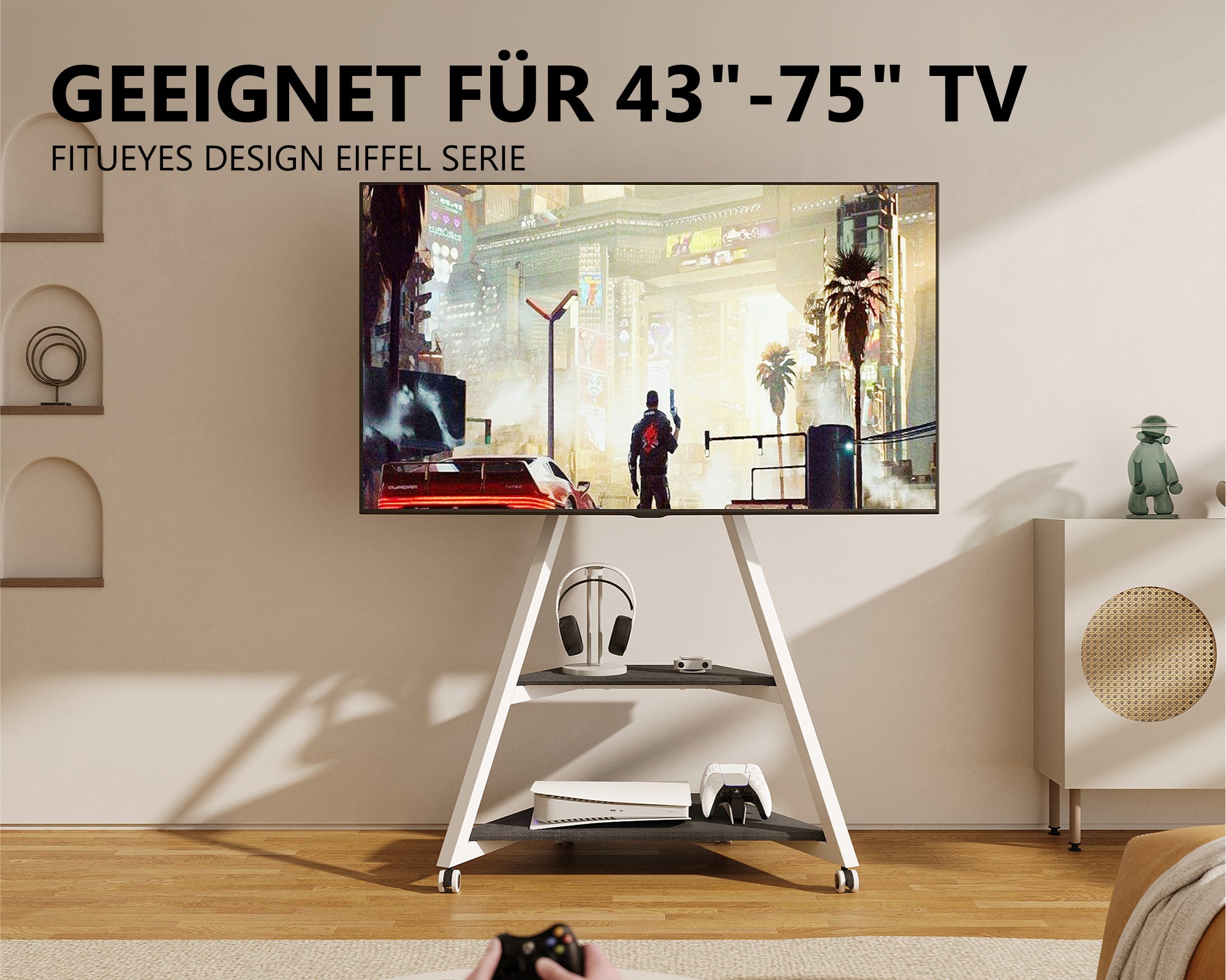 fernsehen standfuss auf Rädern-weiß