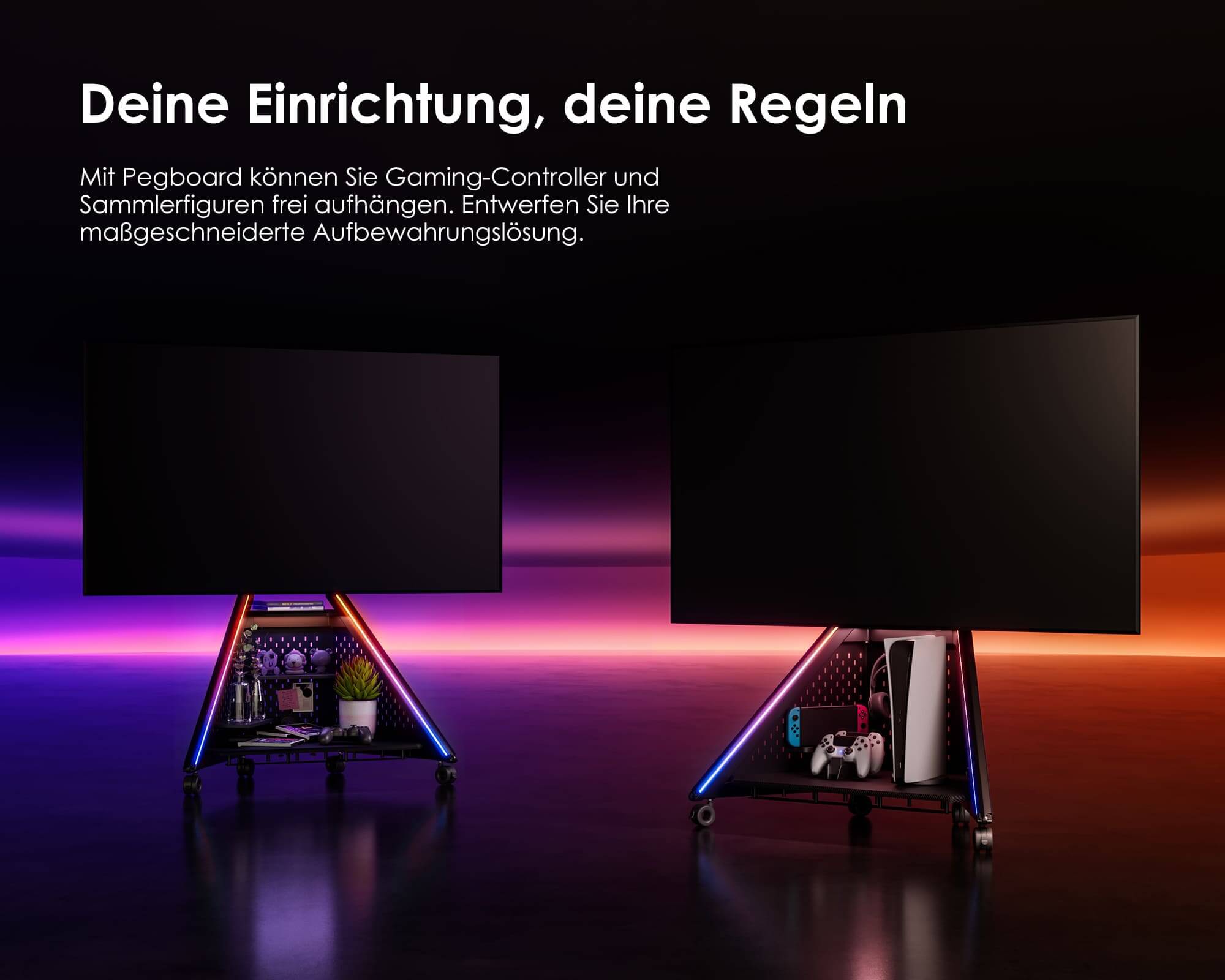 TV Ständer mit DIY Lochplatte, funktionaler ständer für TV 32–65 Zoll für Gaming-Zubehör