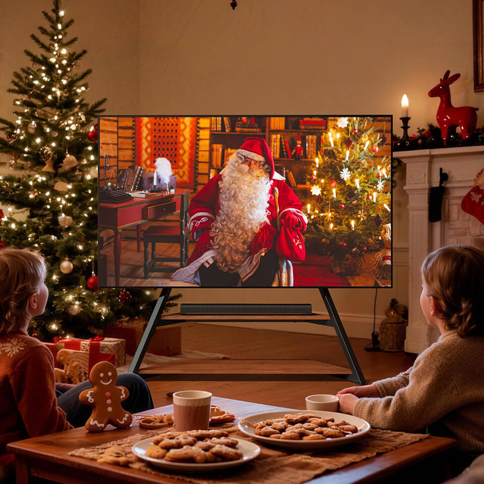 walnussfarbene TV-Standfuß für bis zu 100 Zoll große Fernseher