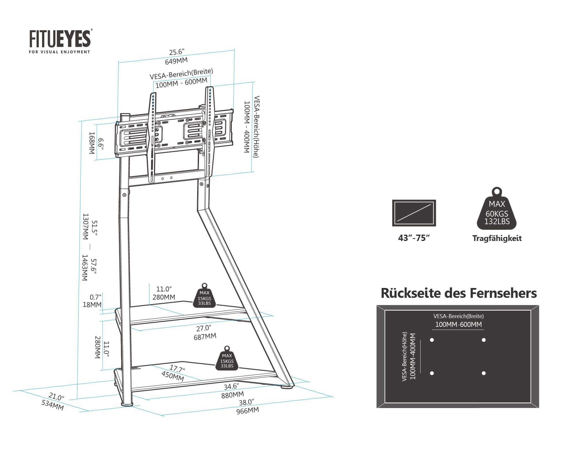 Eiffel TV Ständer mit Rollen