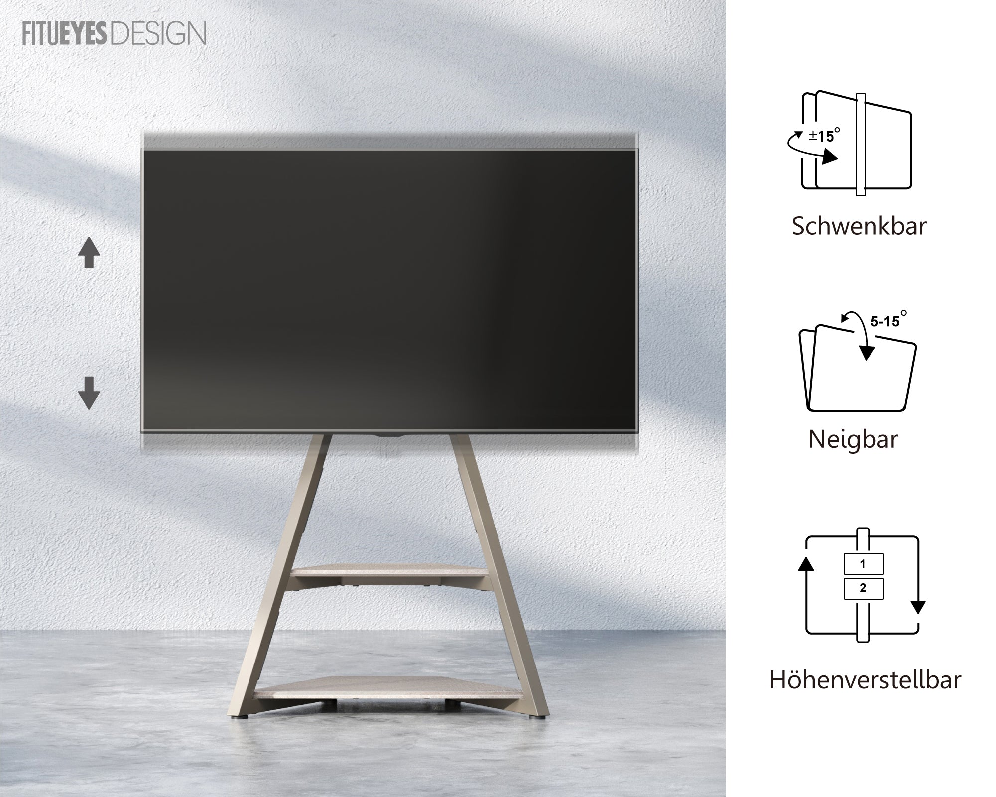 Kamelfarbener, höhenverstellbarer und neigbarer TV-Ständer
