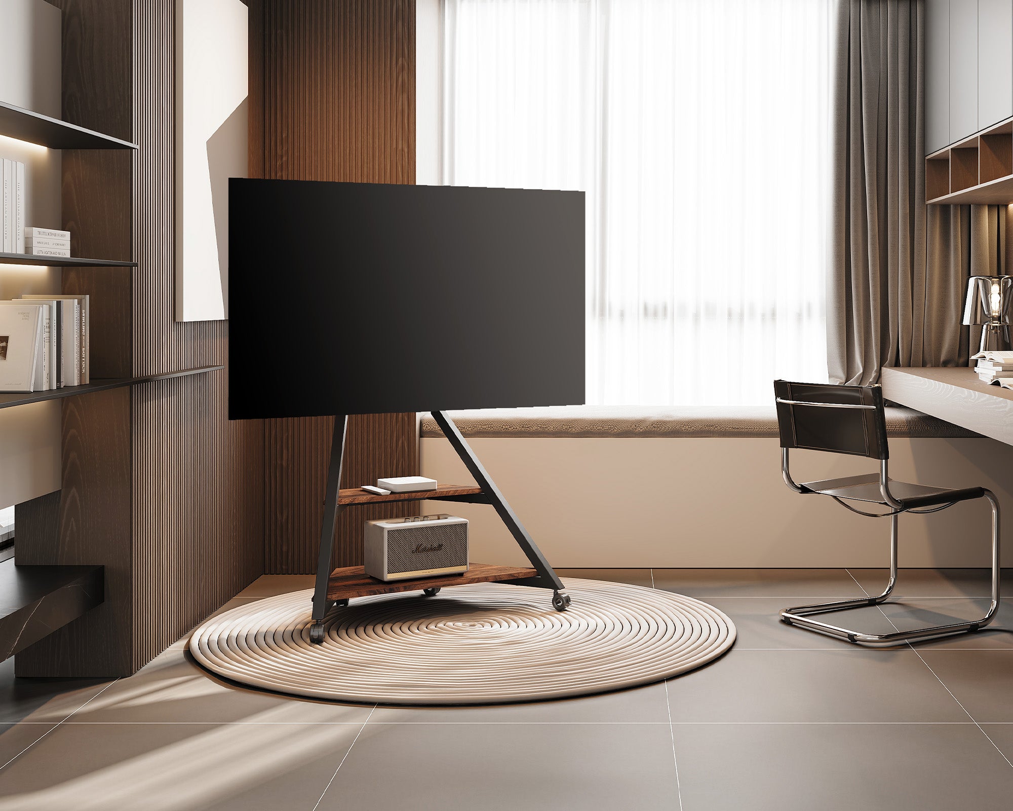 Moderner eleganter TV-Ständer in der Ecke