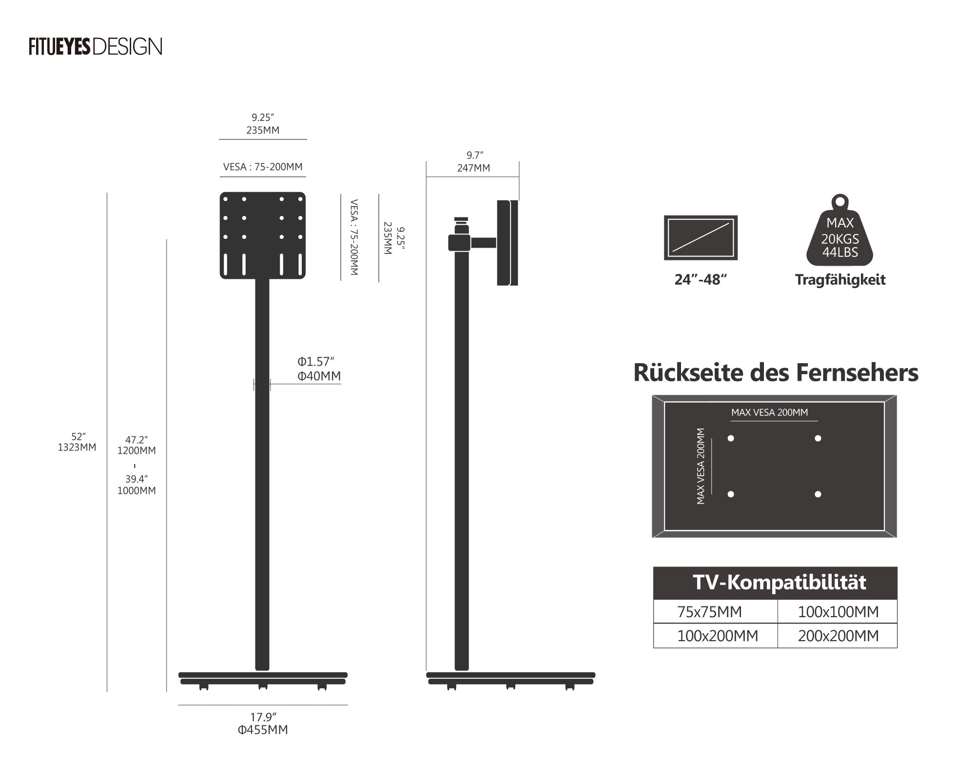Master V2 PRO FT48 TV-Ständer mit Rollen