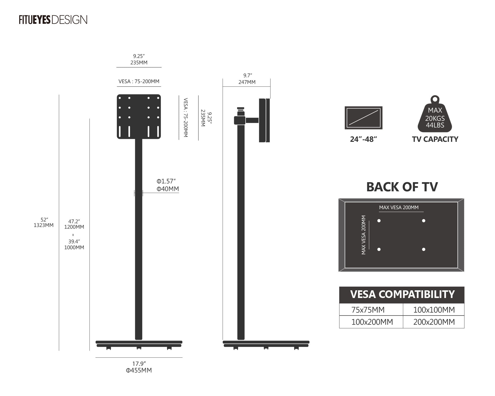 Master V2 PRO FT48 TV-Ständer mit Rollen