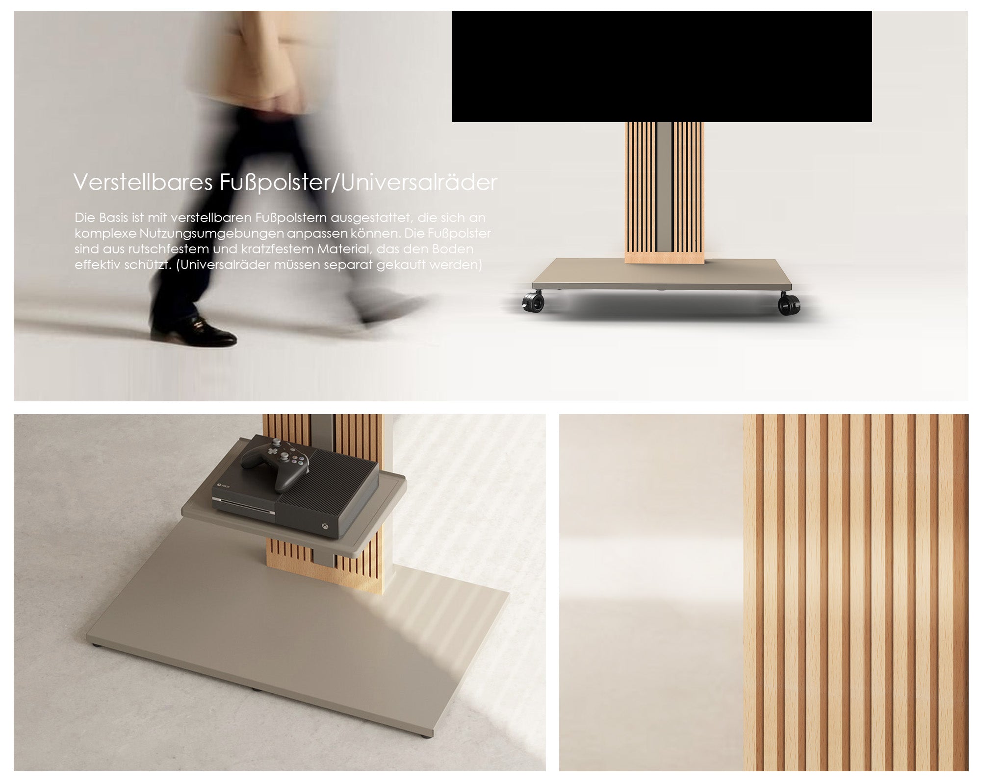 Frei beweglicher, kamelfarbener TV-Ständer