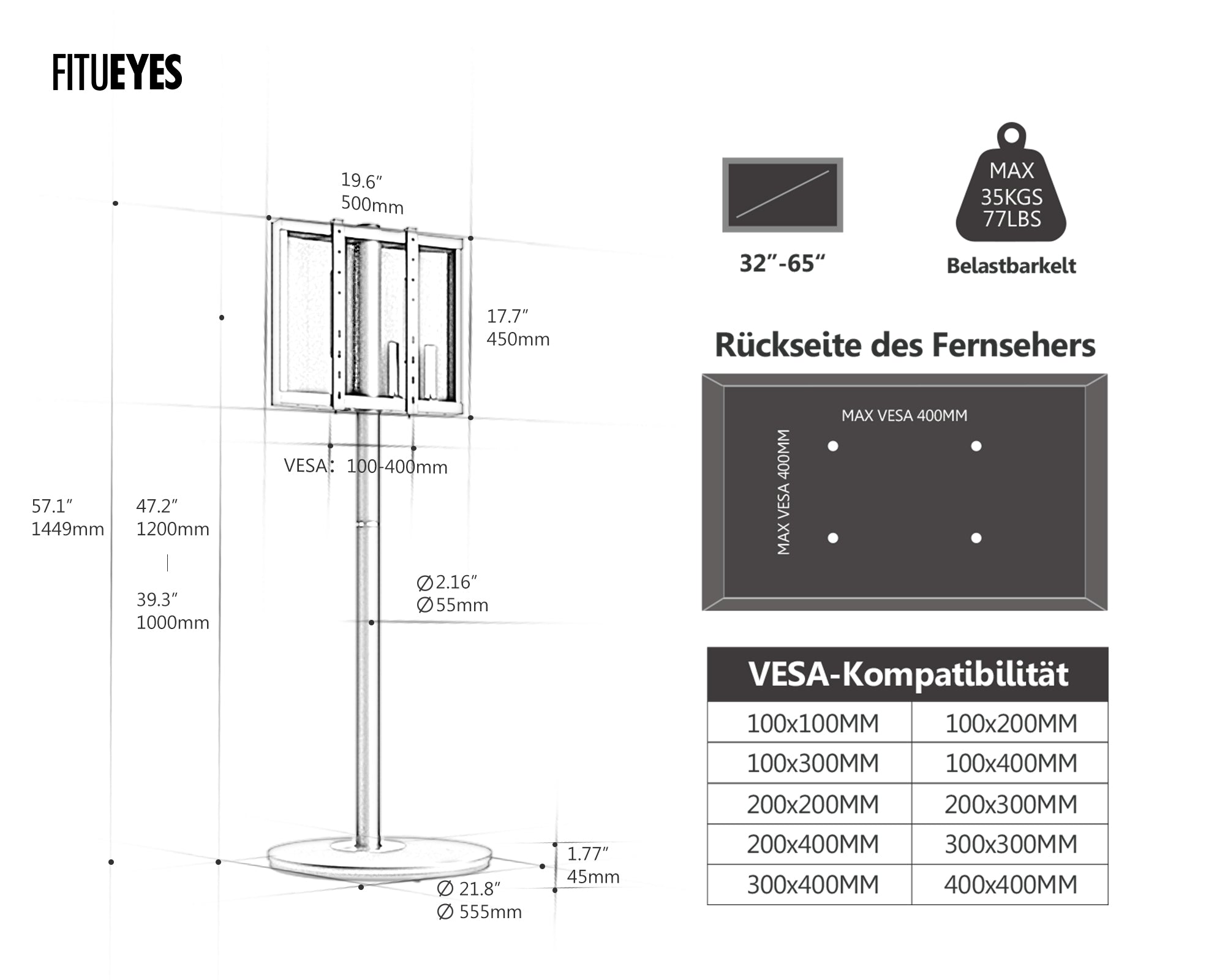 Master fernseher ständer VESA Informations