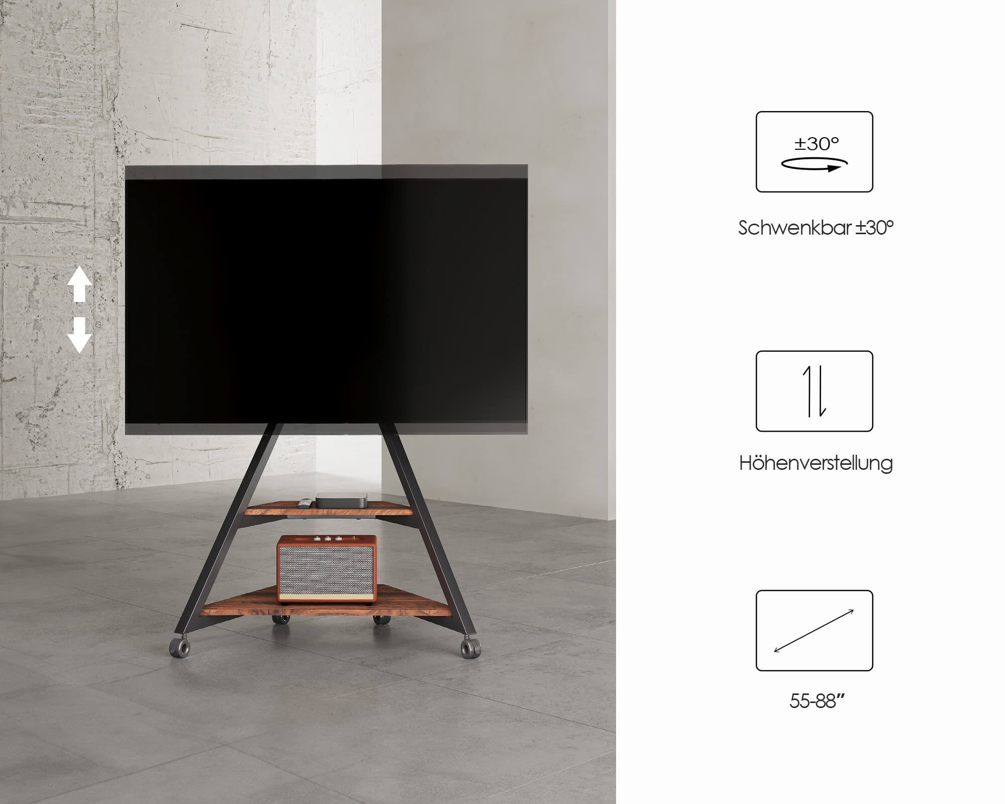Eiffel V2 FT88 Floor TV Stand with Wheels