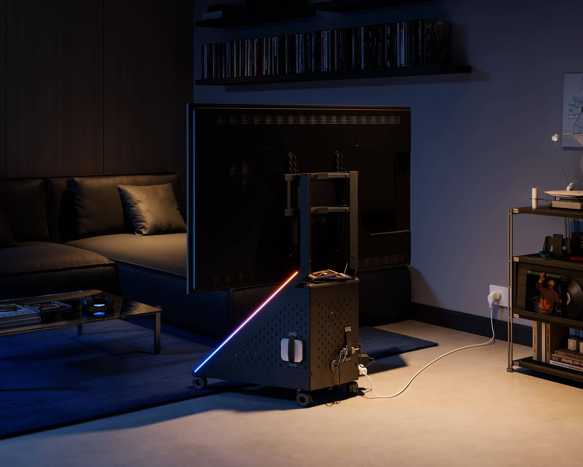 Stand for TV with built-in cable management for a tidy gaming area