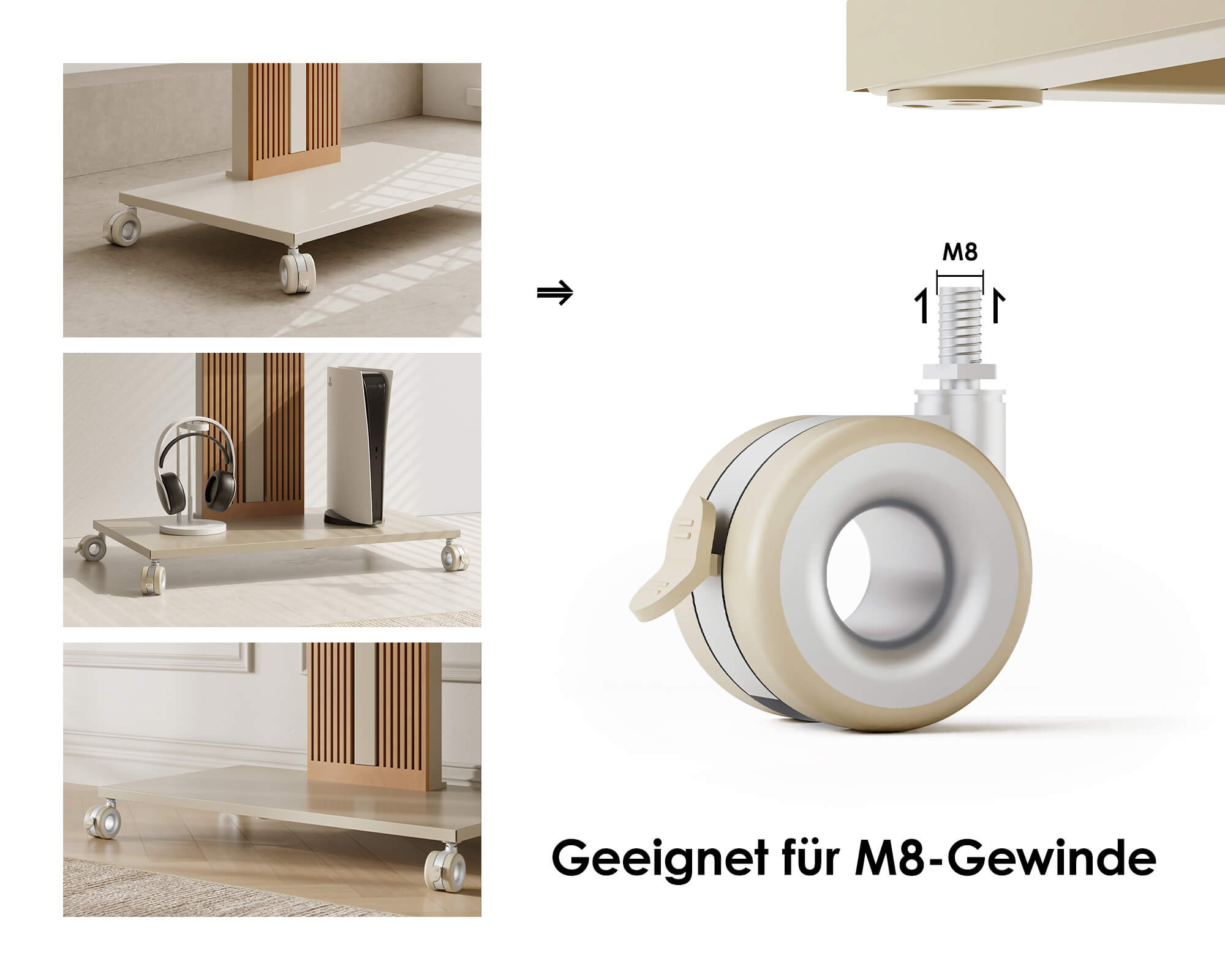 Hartbodenrollen met rem (4 stuks)