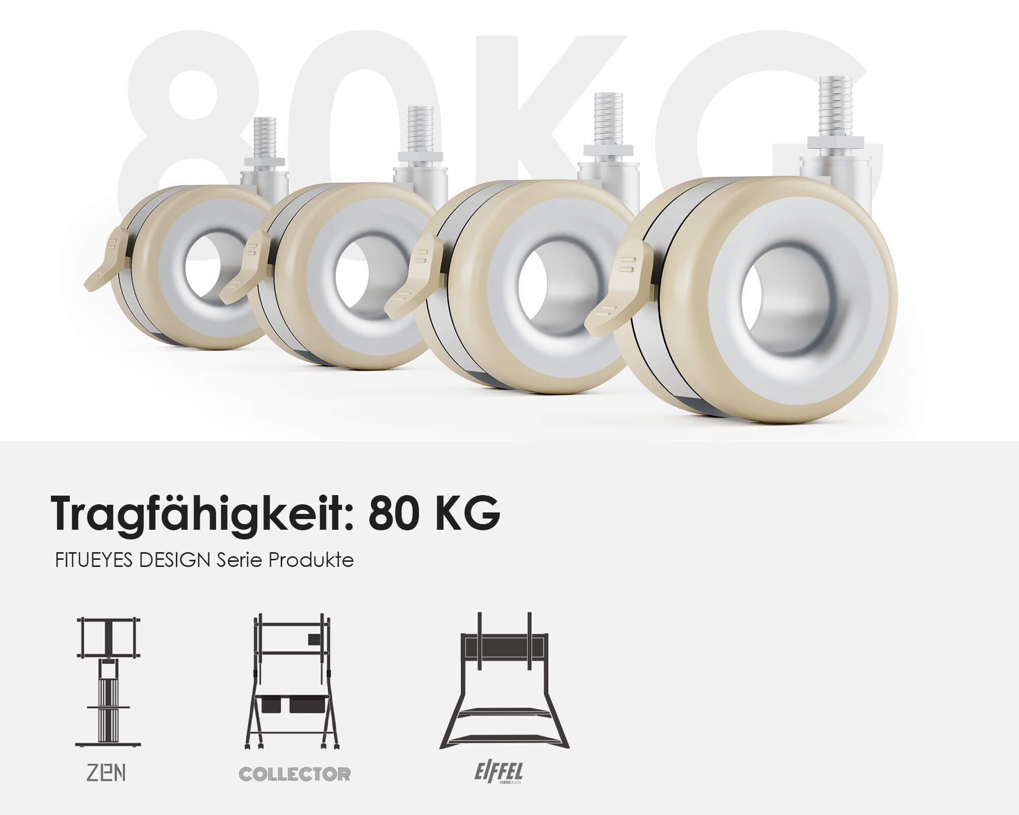 Hartbodenrollen met rem (4 stuks)