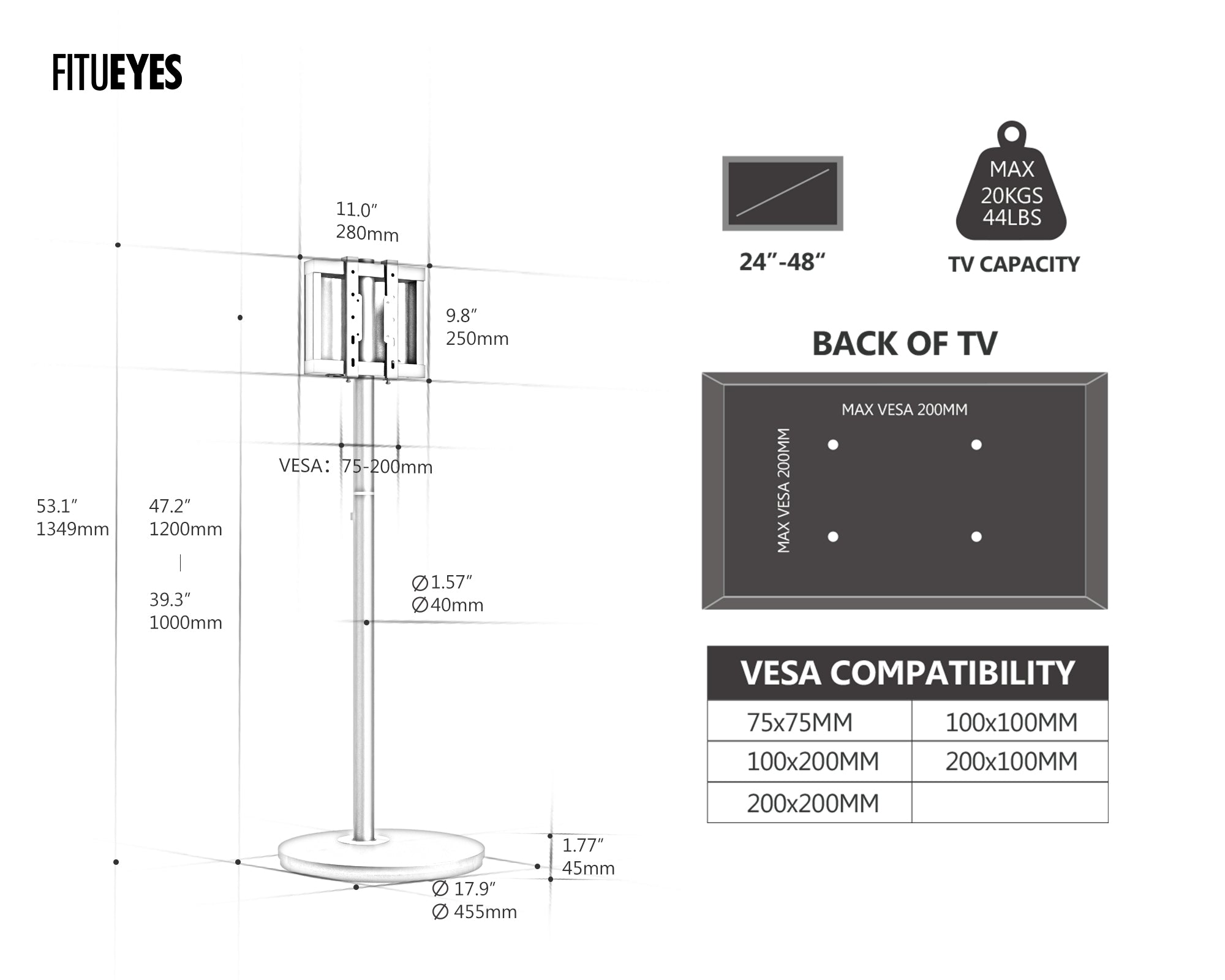 Master V2 FT48 TV-standaard met wielen