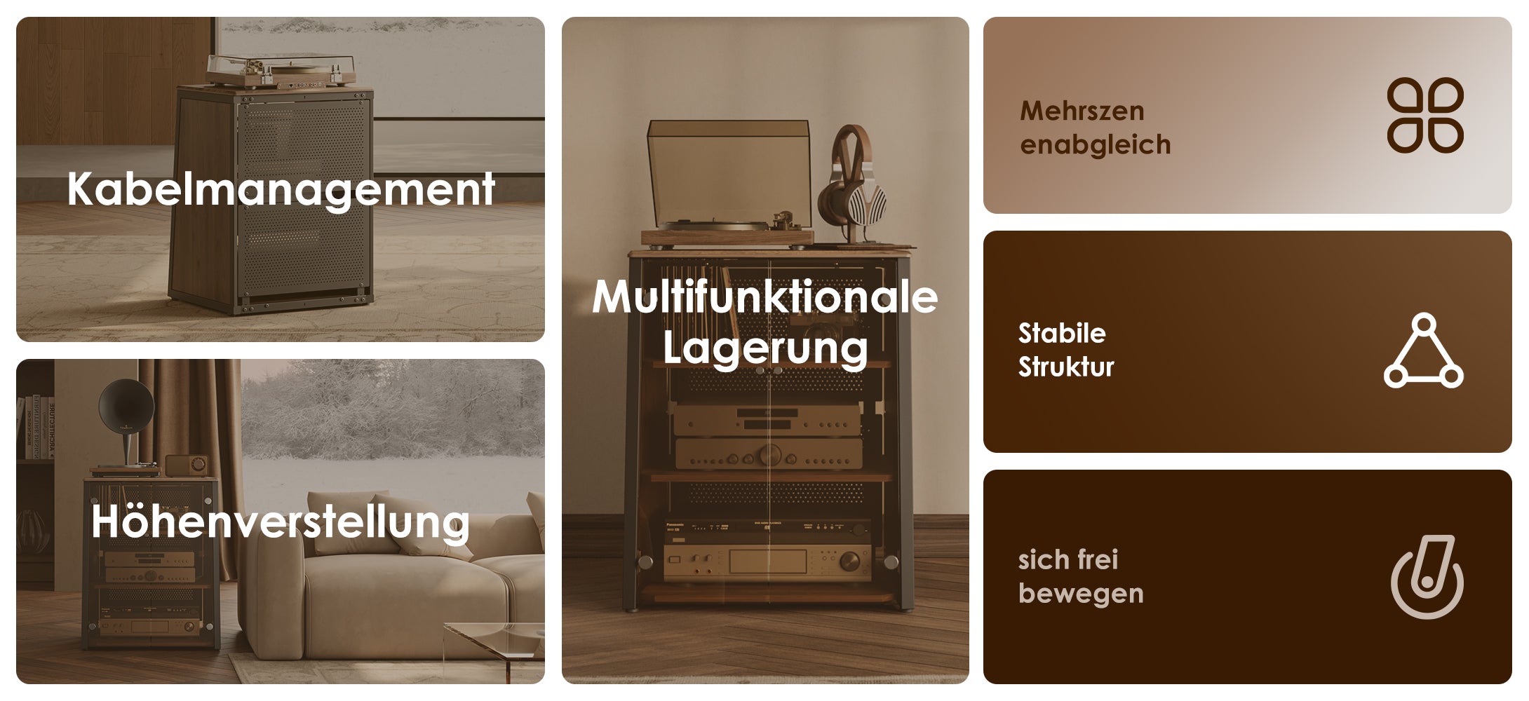 Funktionsdiagramme für kabelgebundene, frei bewegliche Audio Rack