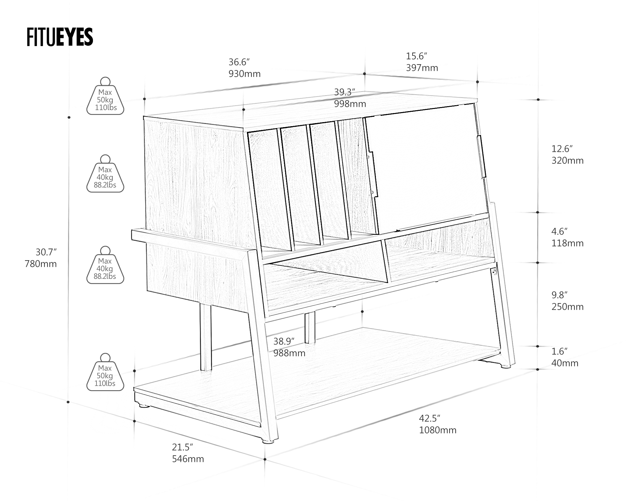 RS10 FITUEYES Record Player Stand Maßzeichnung