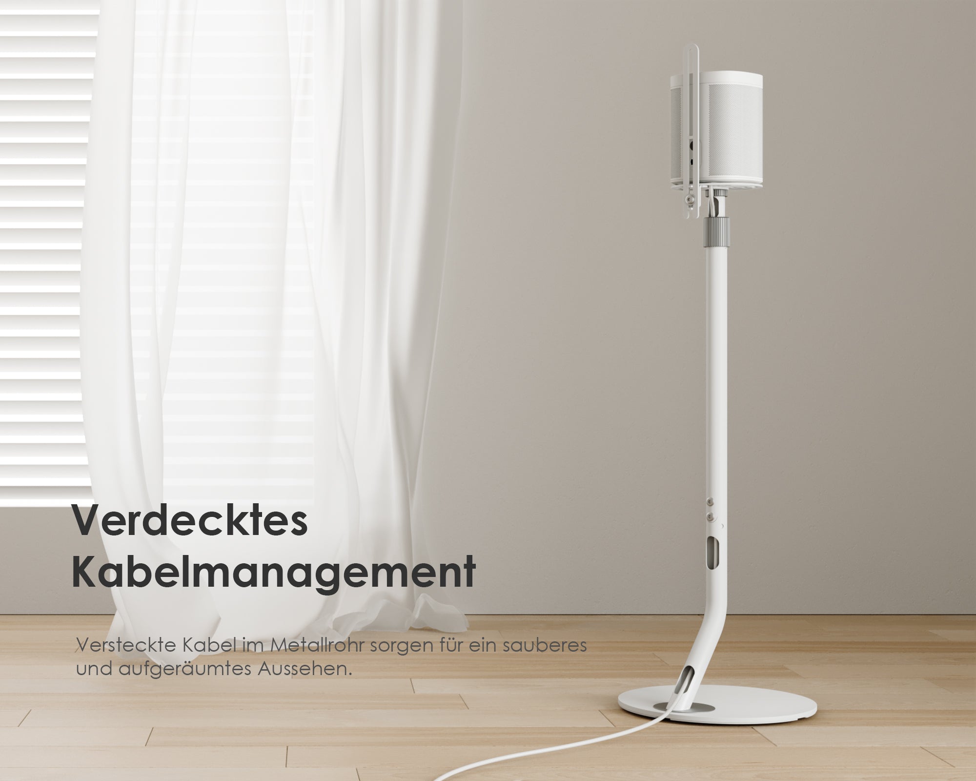 Weißer lautsprecherstandfuß mit Kabelmanagement