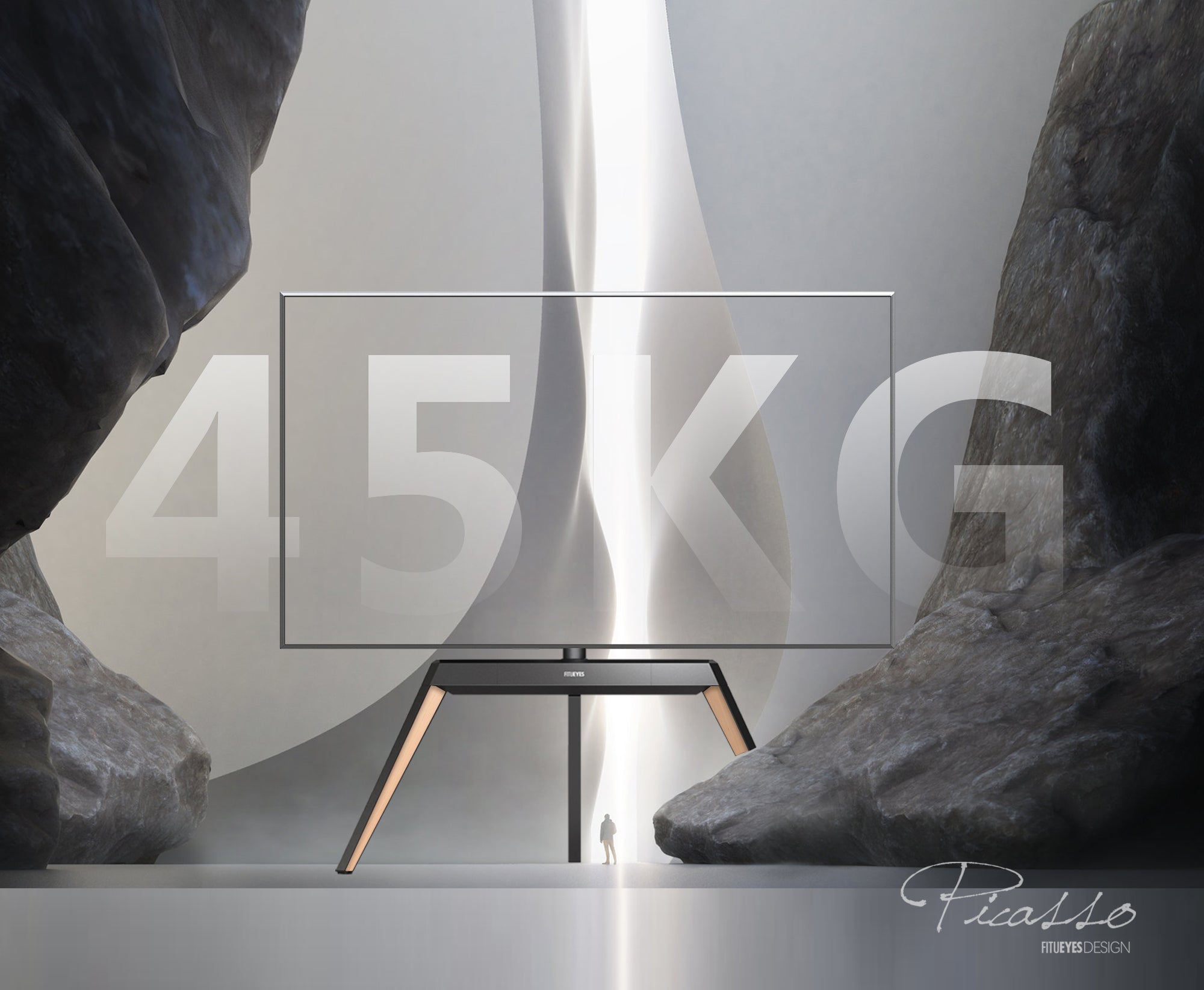 Moderner TV-Ständer von FITUEYES mit 3 Beinen und 45 kg Tragkraft 