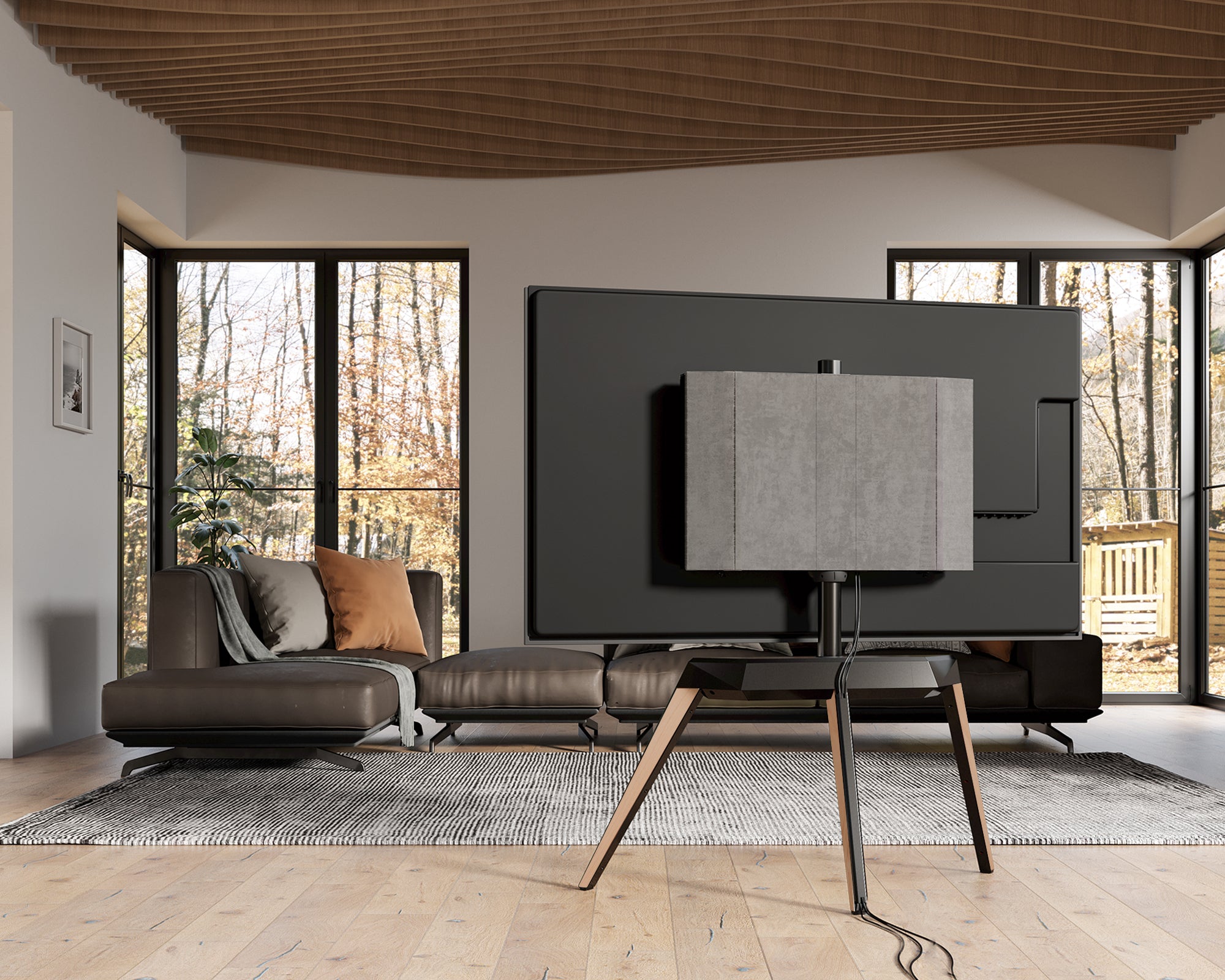 Moderner TV-Ständer aus Holz mit Kabelmanagement für Wohnzimmer im skandinavischen Stil