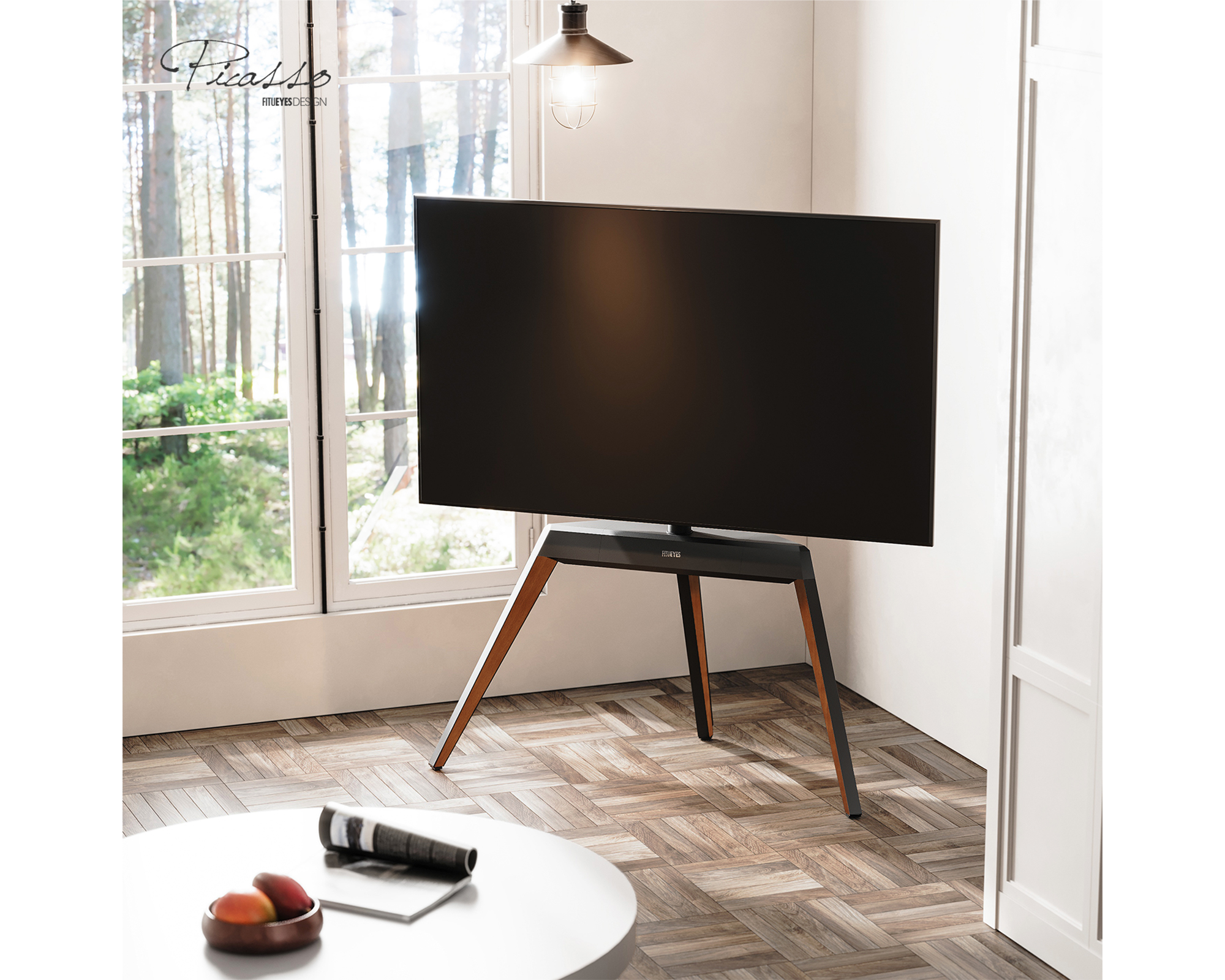 TV-Ständer für 55-78 Zoll Fernseher m in der Ecke des modernen Wohnzimmer