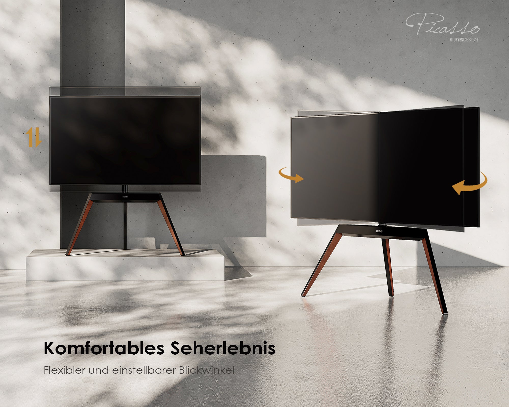 Wohnzimmer-TV-Ständer mit verstellbarem Bildschirmwinkel und verstellbarer Höhe