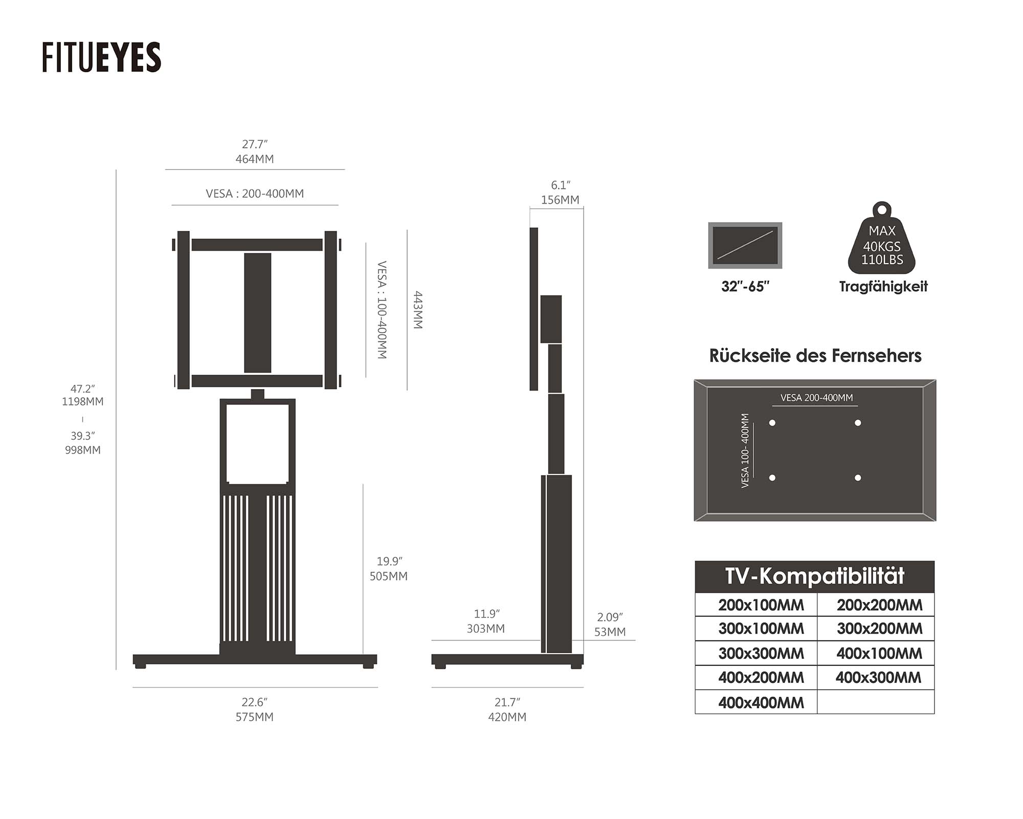 ZEN FT65 Petit Support TV Sur Pied