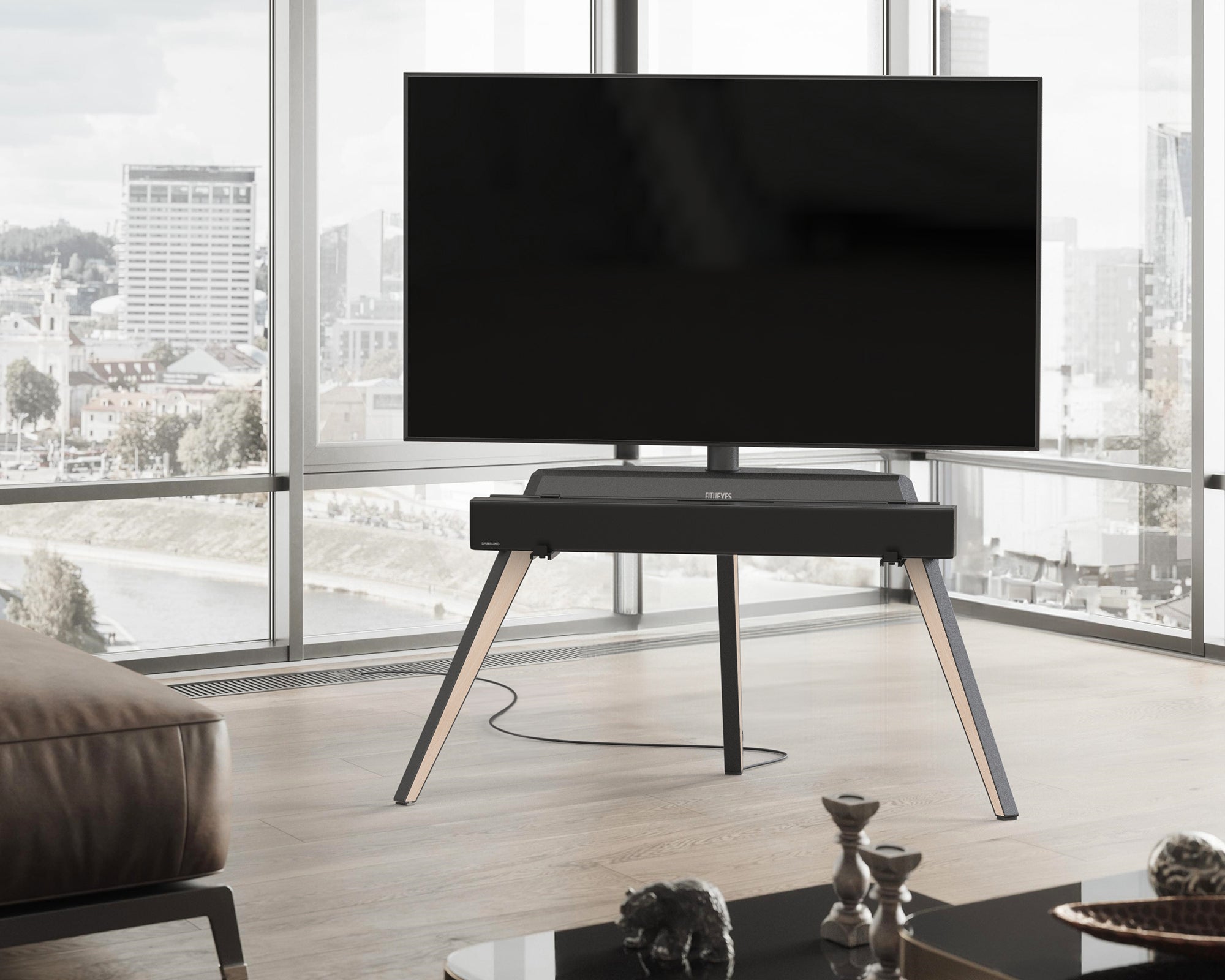TV-Ständer aus natürlichem Buchenholz für 55–78 Zoll Fernseher, ideal fürs Wohnzimmer